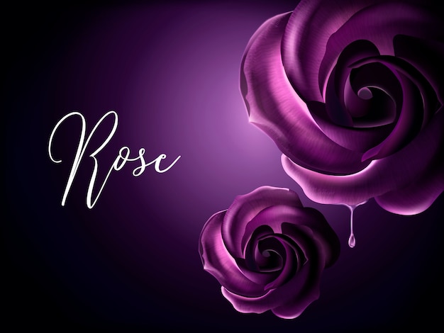 紫色のバラの要素 イラストの紫色の背景に装飾的な花の要素 プレミアムベクター