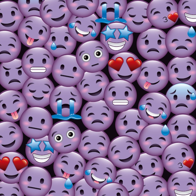 紫色の笑顔の絵文字の壁紙 プレミアムベクター