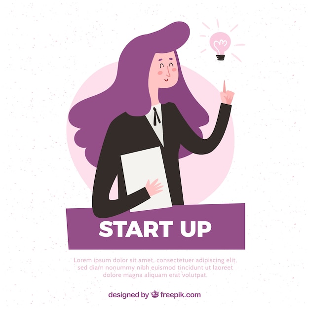 Purple startup concept with woman