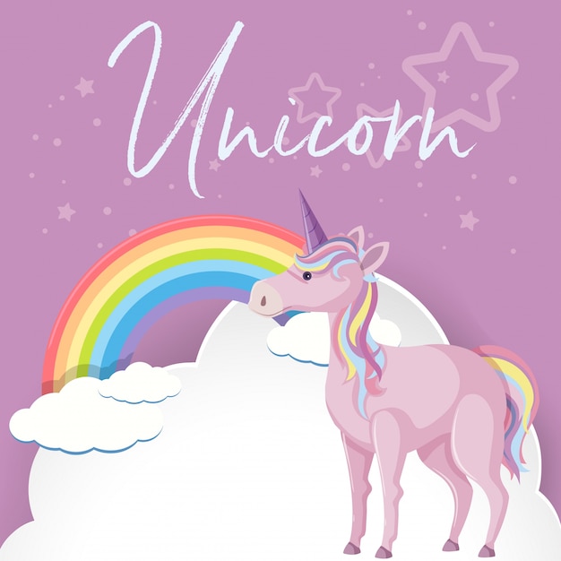 Premium Vector | Purple unicorn and rainbow in sky