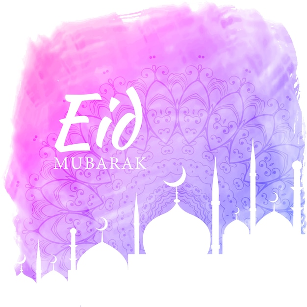 Purple watercolor eid mubarak vector\
design