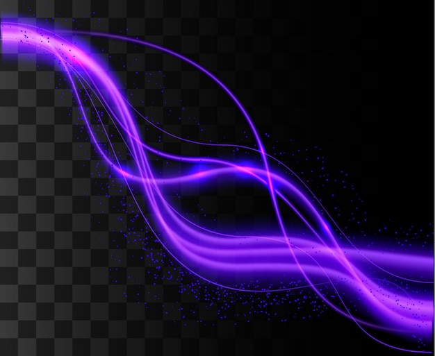 パープルウェーブエフェクト 紫のキラキラ粒子背景効果 輝く火花 透明な背景のイラスト ウェブサイトページとモバイルアプリ プレミアムベクター