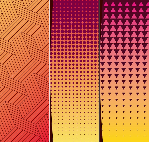 紫黄色オレンジグラデーションとパターン背景フレームセット カバーデザイン プレミアムベクター