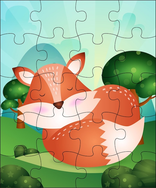 Premium Vector | Puzzle game illustration for kids with cute fox