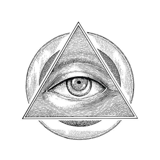 Premium Vector | Pyramid of eye with vintage circle hand drawing ...