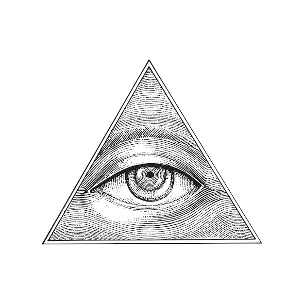 目の手描きの彫刻スタイルのピラミッド プレミアムベクター