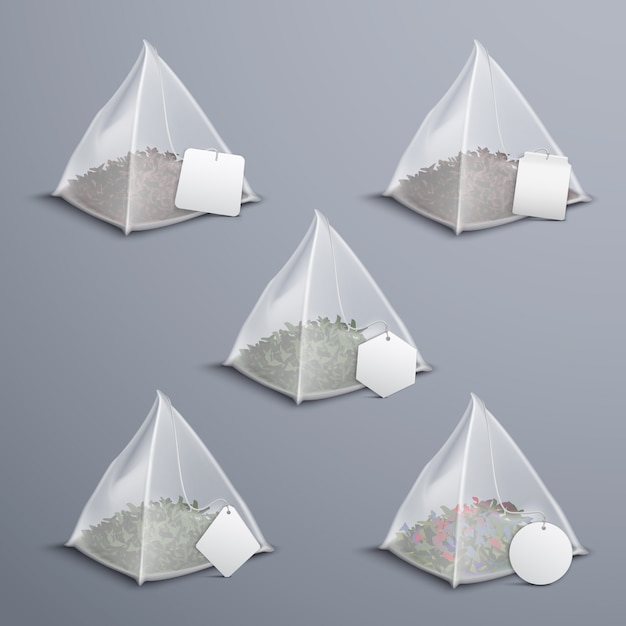 Download Free Vector Pyramid Tea Bags Realistic Set