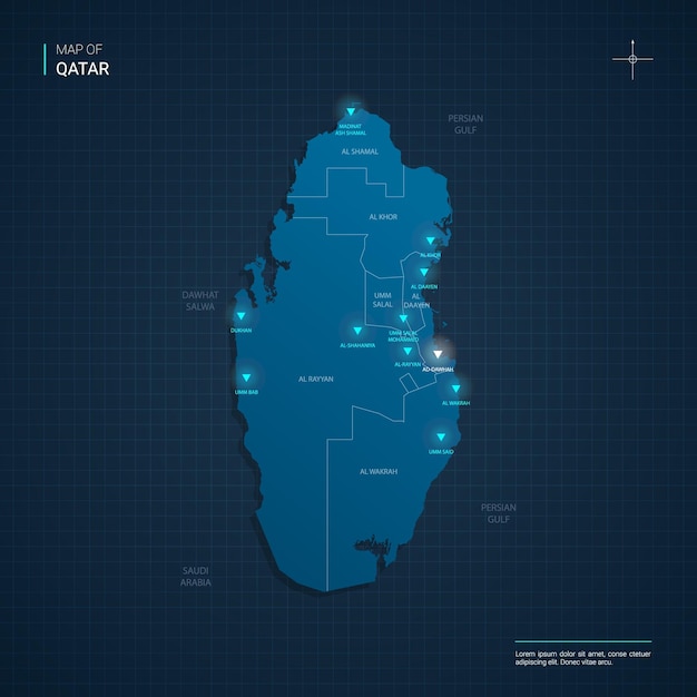 Premium Vector Qatar Map With Blue Neon Light Points