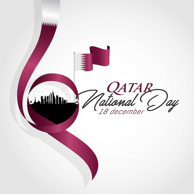 Qatar national day celebration with landmark and flag Vector Premium