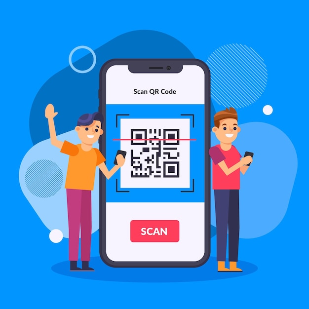 Download Qr code scanning concept with characters illustrated | Free Vector