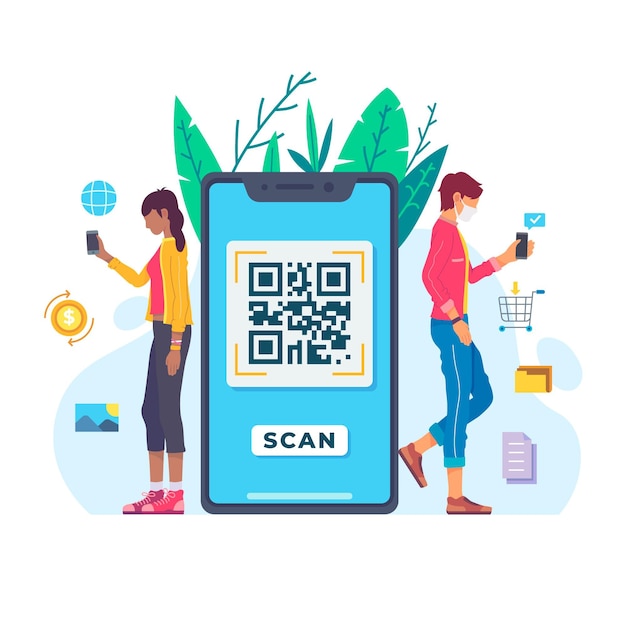 Premium Vector Qr Code Scanning Concept With Characters