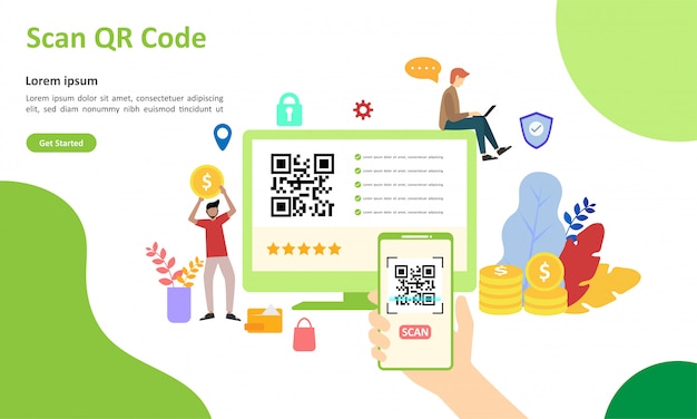 Qr code scanning vector illustration подходит для веб-целевой страницы Premium векторы