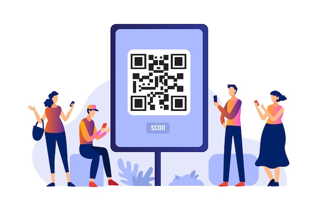 Free Vector | Qr code scanning with characters concept