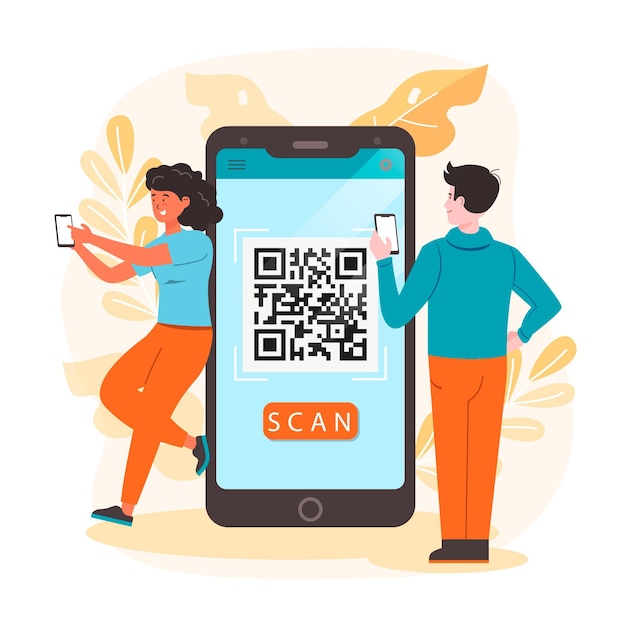 Free Vector | Qr code scanning with characters