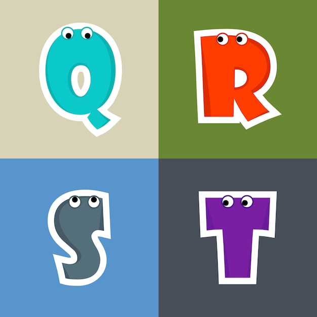 Premium Vector | Qrst alphabet cartoon