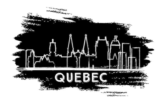 ケベックカナダの街のスカイラインのシルエット 手描きのスケッチ ベクトルイラスト 近代建築とビジネス旅行と観光の概念 ランドマークのあるケベックの街並み プレミアムベクター
