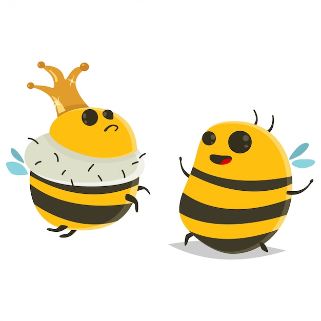 Download Queen with crown and bee cartoon character. | Premium Vector