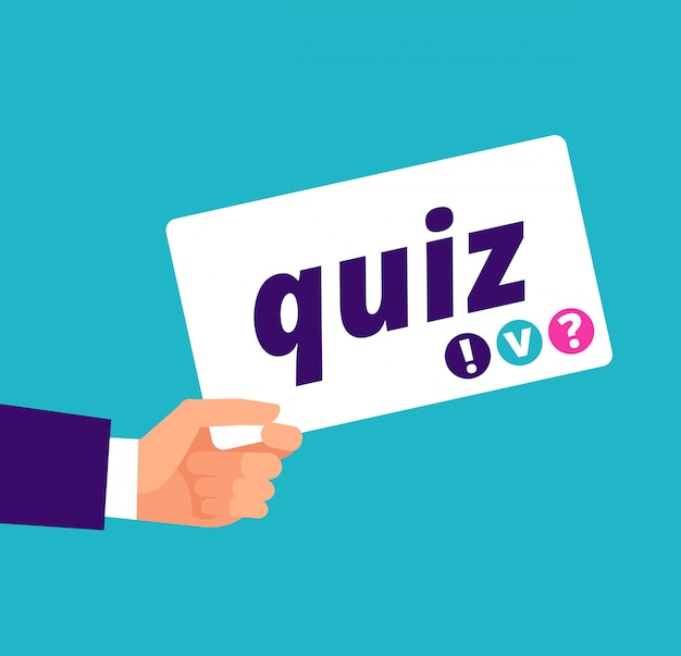 Download Quiz concept. hand holding banner with quiz text. cartoon ...