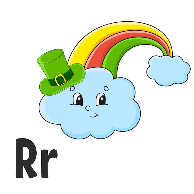アルファベットのr 虹の帽子 Abcフラッシュカード 白で隔離漫画