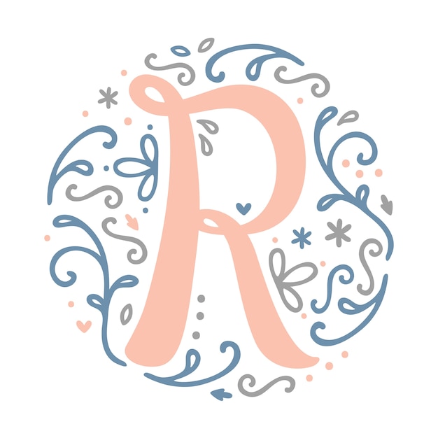 Download ' r ' letter monogram design - feminine letter decoration alphabet - floral detail Vector ...