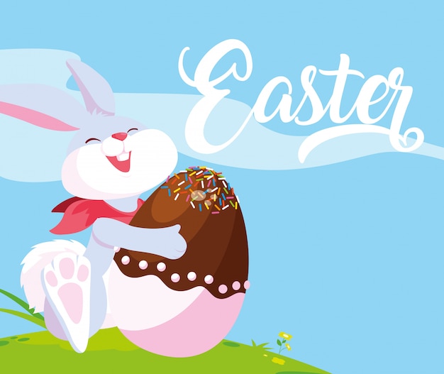 Premium Vector | Rabbit and egg of easter decorated with candy