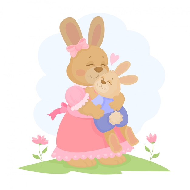 Download Rabbit mom with little bunny | Premium Vector