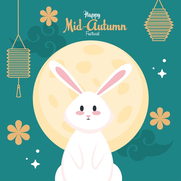 Premium Vector | Rabbit with moon and lanterns design, happy mid autumn ...