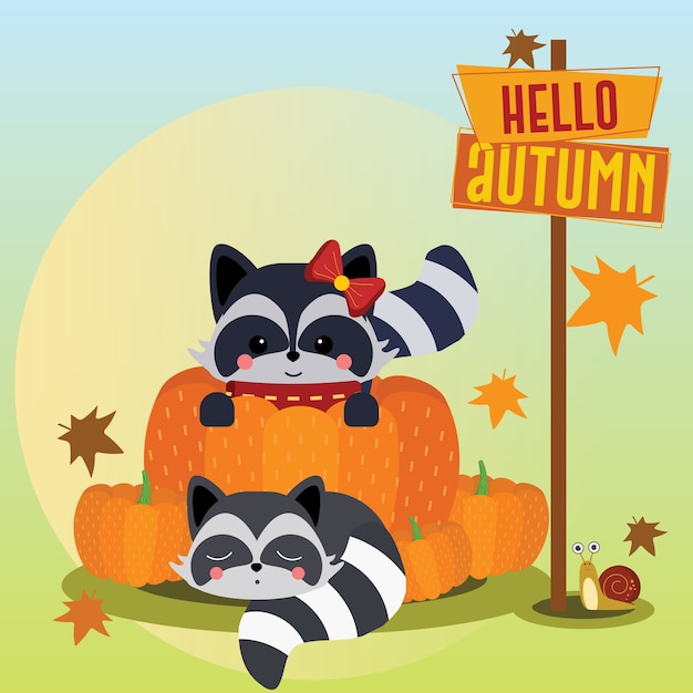 premium-vector-raccoon-and-pumpkin-in-the-autumn