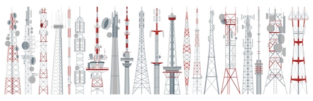 Radio tower isolated cartoon set icon. cartoon set icon broadcast antenna. illustration radio tower 