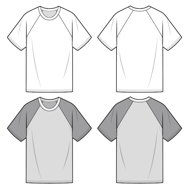 Raglan sleeve tee fashion flat sketch template | Premium Vector