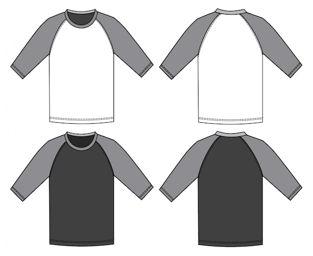Premium Vector | Raglan t shirt fashion flat sketch template