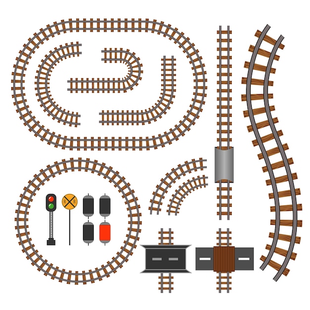 鉄道と鉄道線路の建設要素 交通列車のイラストのための波状の軌道構造 無料のベクター