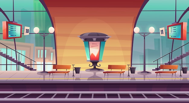 Railway station, empty railroad platform for train | Free Vector