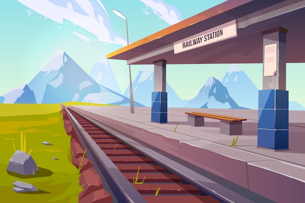 Free Vector | Railway station at mountains