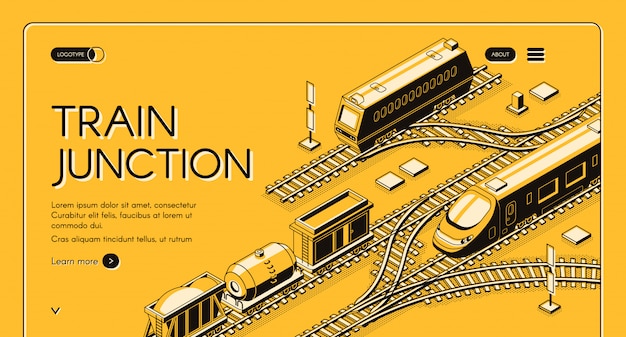 Railway transport company web banner or landing page template with freight diesel Free Vector