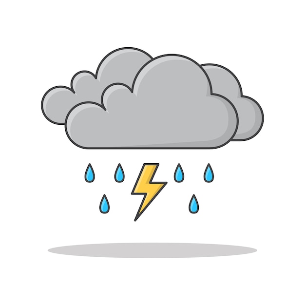 雨滴と雷ストロムアイコンイラストと雨雲 プレミアムベクター