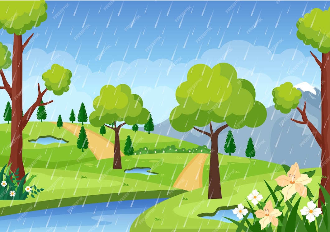 Premium Vector | Rain storm background vector illustration at rainy ...