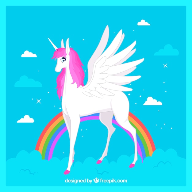 Download Free Vector | Rainbow background of elegant unicorn with wings