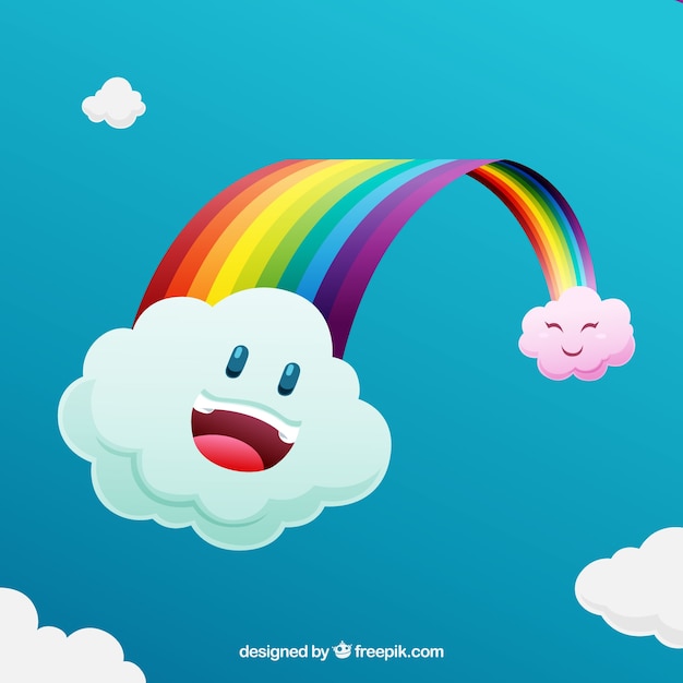 Rainbow background with cartoon clouds in the
sky