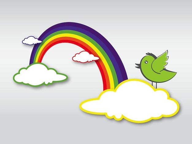 Rainbow clouds flying bird cartoon
vector