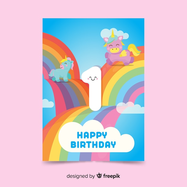 Download Free Vector | Rainbow first birthday card template