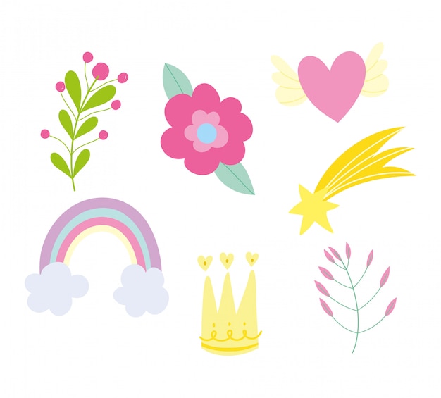 Download Rainbow flower crown star heart foliage decoration icons ...