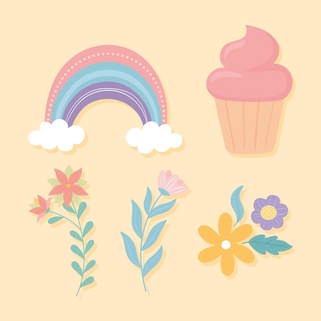 Premium Vector Rainbow And Flowers