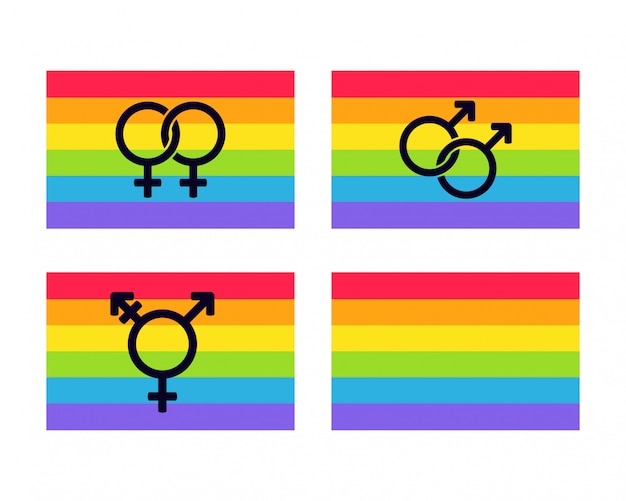 Rainbow Pride Flags Set With Gender Symbols Premium Vector