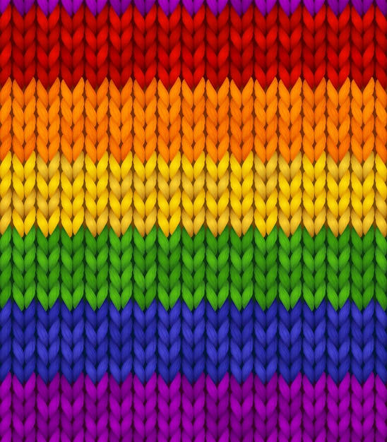虹のリアルなニットの質感 Lgbtのカラフルなシームレスパターン バナー サイト カード 壁紙の編集可能な背景 プライドのイラスト プレミアムベクター