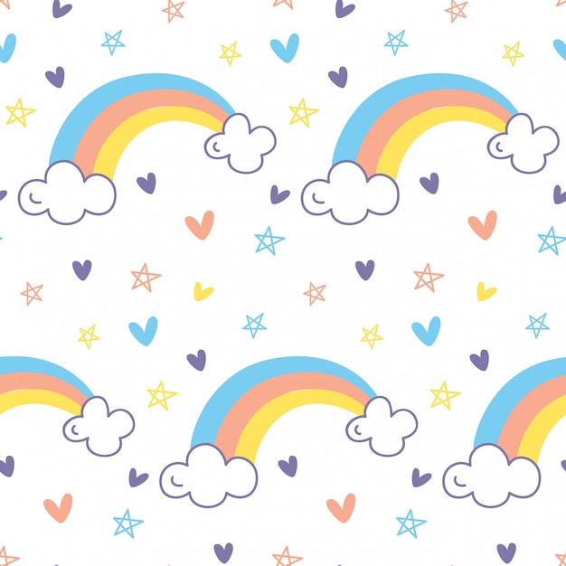 Download Rainbow seamless pattern in doodle style vector | Premium ...