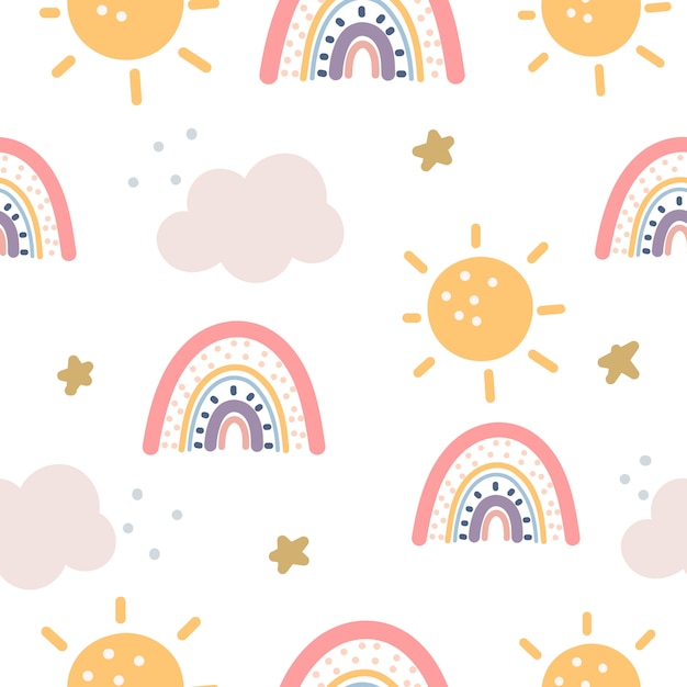 Download Rainbow and stars seamless pattern on purple background ...
