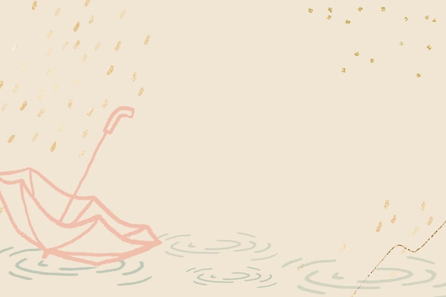 かわいい傘のイラストとパステルイエローの梅雨の背景ベクトル 無料のベクター