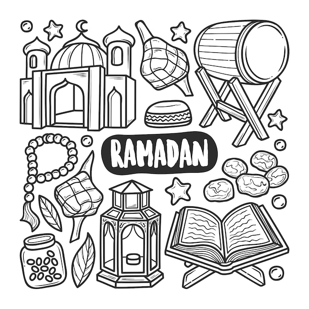 Premium Vector | Ramadan 1 icons hand drawn doodle coloring