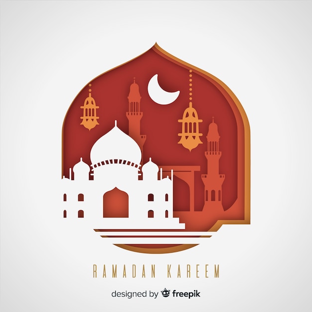 Ramadan background in paper style Free Vector